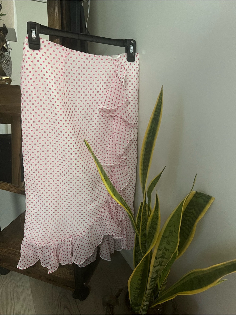 Pink Polka Dot Ruffle Midi Skirt - Women size Medium